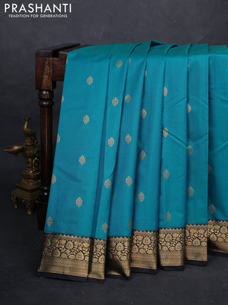 Teal Blue & Black Bangalori Silk - Buttas