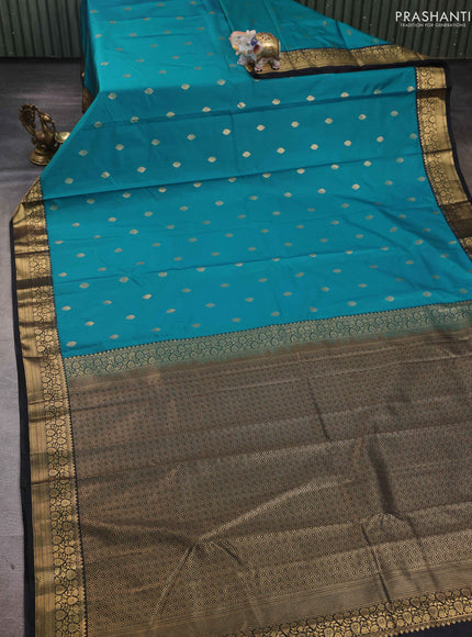 Teal Blue & Black Bangalori Silk - Buttas