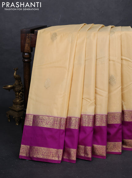 Cream & Purple Bangalori Silk - Buttas