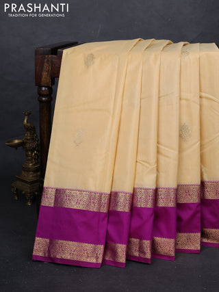 Cream & Purple Bangalori Silk - Buttas