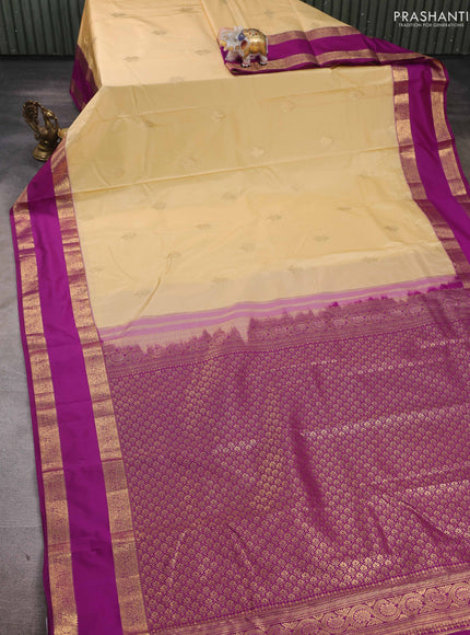 Cream & Purple Bangalori Silk - Buttas