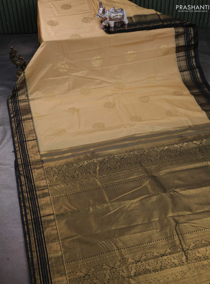 Beige & Black Bangalori Silk - Buttas