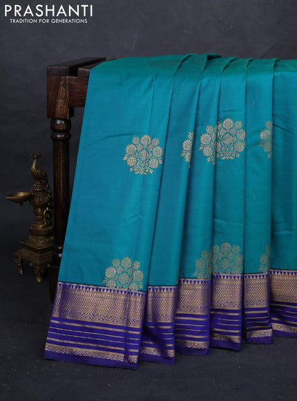 Teal Blue & Blue Bangalori Silk - Buttas