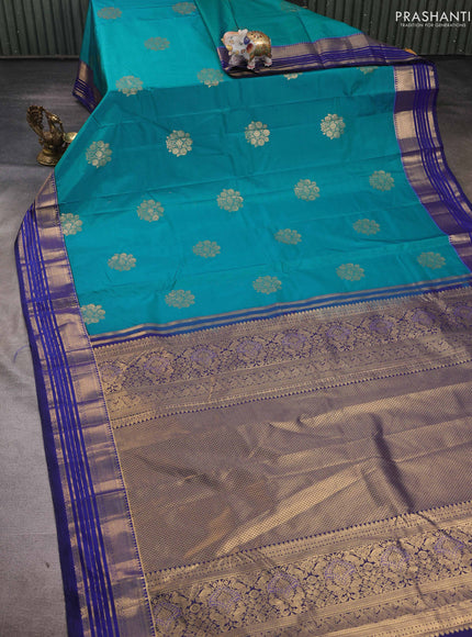 Teal Blue & Blue Bangalori Silk - Buttas