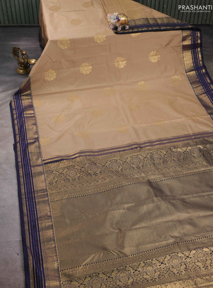 Beige & Blue Bangalori Silk - Buttas