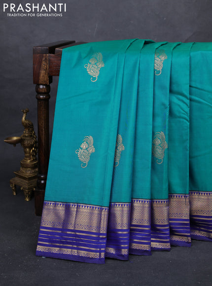 Teal Blue & Blue Bangalori Silk - Buttas