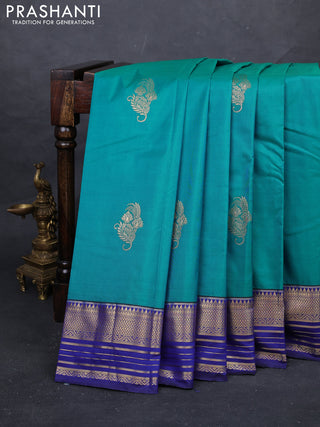 Teal Blue & Blue Bangalori Silk - Buttas