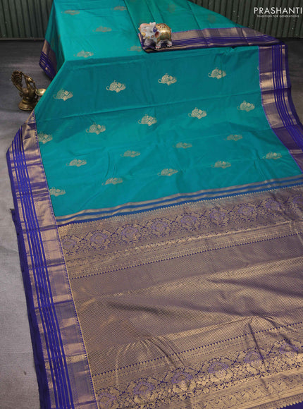 Teal Blue & Blue Bangalori Silk - Buttas