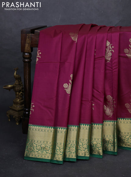Wine  & Green Bangalori Silk - Buttas