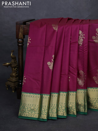 Wine  & Green Bangalori Silk - Buttas