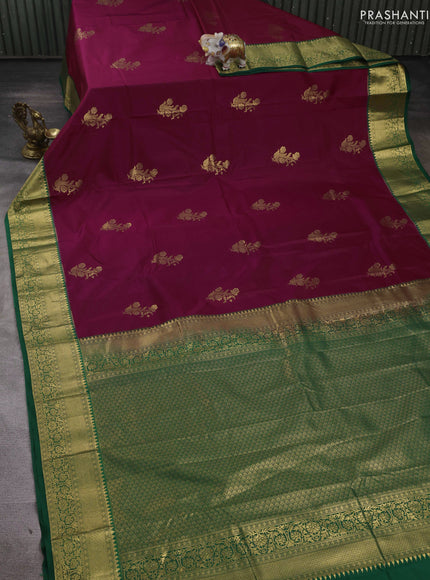 Wine  & Green Bangalori Silk - Buttas