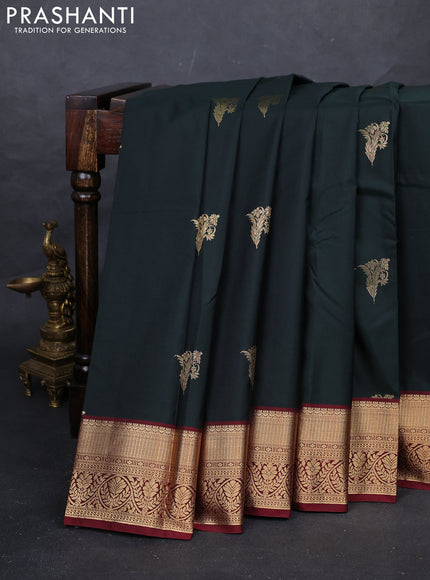 Bottle Green & Maroon Bangalori Silk - Buttas