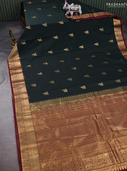 Bottle Green & Maroon Bangalori Silk - Buttas