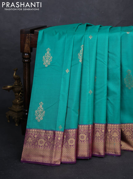 Teal Blue & Purple Bangalori Silk - Buttas