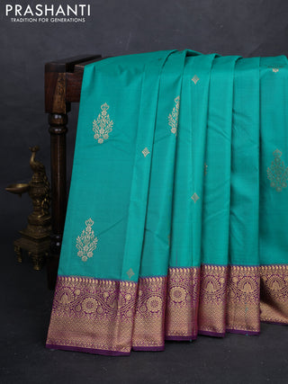 Teal Blue & Purple Bangalori Silk - Buttas