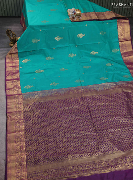 Teal Blue & Purple Bangalori Silk - Buttas