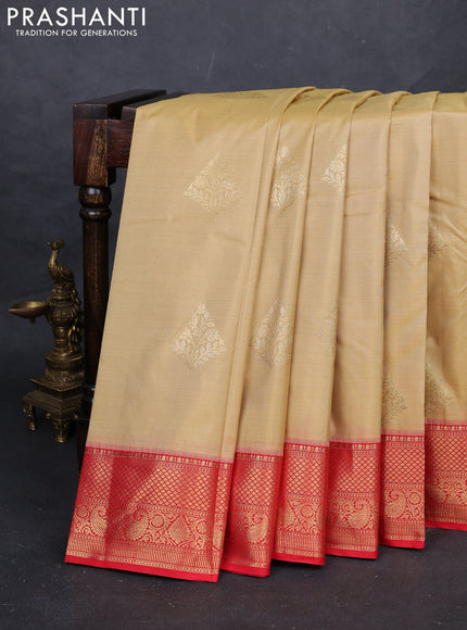 Beige & Red Bangalori Silk - Buttas