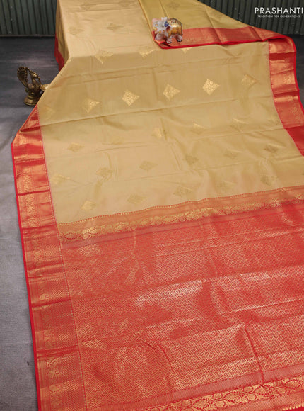 Beige & Red Bangalori Silk - Buttas