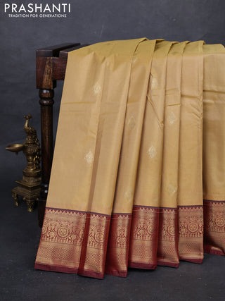 Beige & Maroon Bangalori Silk - Buttas