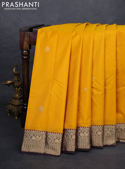 Yellow & Coffee Brown Bangalori Silk - Buttas