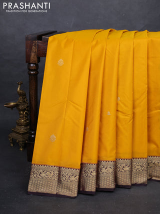 Yellow & Coffee Brown Bangalori Silk - Buttas