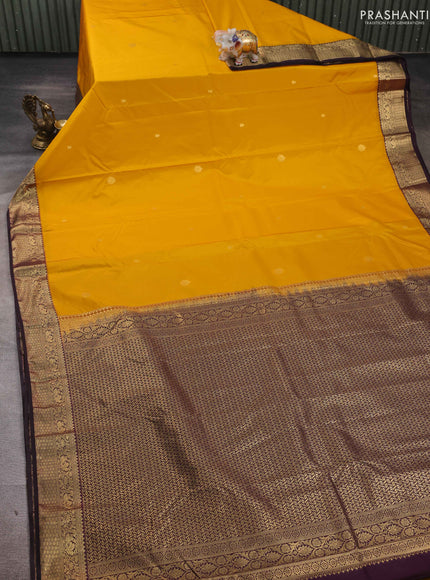 Yellow & Coffee Brown Bangalori Silk - Buttas