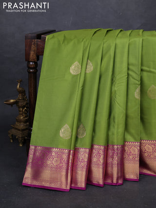 Green & Magenta Pink Bangalori Silk - Buttas