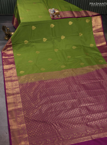 Green & Magenta Pink Bangalori Silk - Buttas