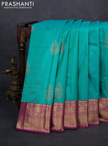 Teal Green & Purple Bangalori Silk - Buttas