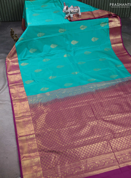Teal Green & Purple Bangalori Silk - Buttas