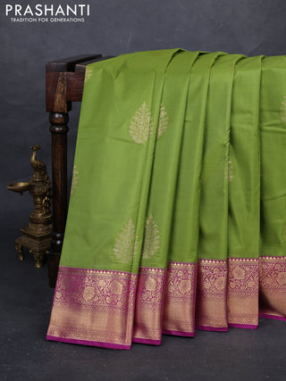 Green & Purple Bangalori Silk - Buttas