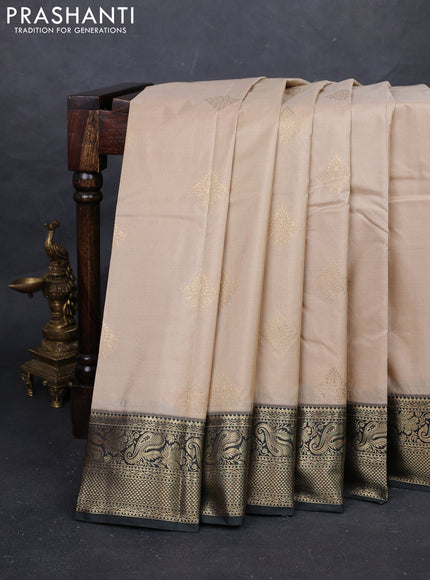 Beige & Bottle Green Bangalori Silk - Buttas