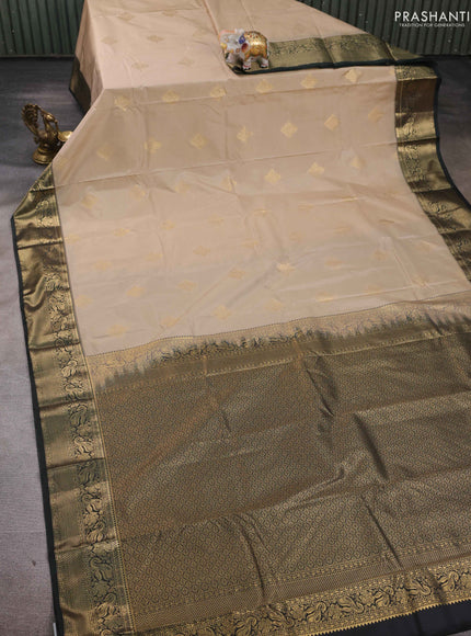 Beige & Bottle Green Bangalori Silk - Buttas