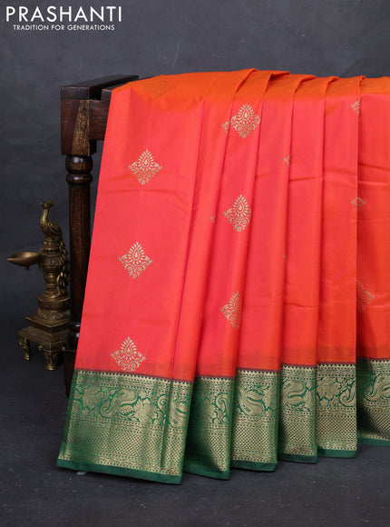 Orange & Green Bangalori Silk - Buttas