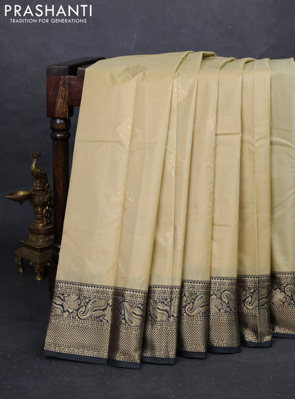 Beige & Bottle Green Bangalori Silk - Buttas