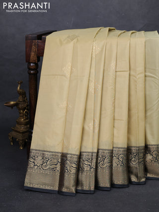 Beige & Bottle Green Bangalori Silk - Buttas