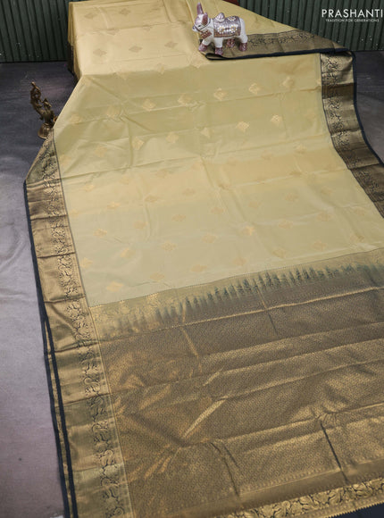 Beige & Bottle Green Bangalori Silk - Buttas