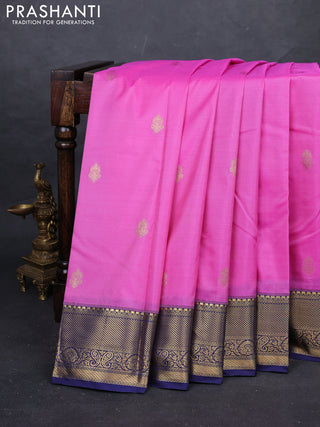 Pink & Navy Blue Bangalori Silk - Buttas