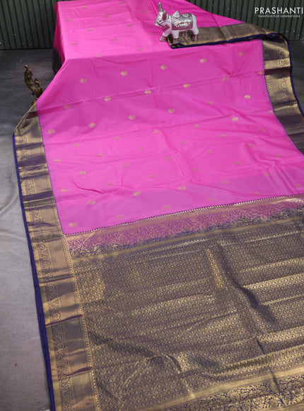 Pink & Navy Blue Bangalori Silk - Buttas