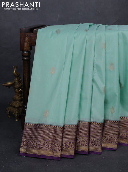 Teal Blue & Purple Bangalori Silk - Buttas