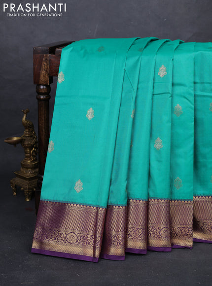 Teal Blue & Purple Bangalori Silk - Buttas