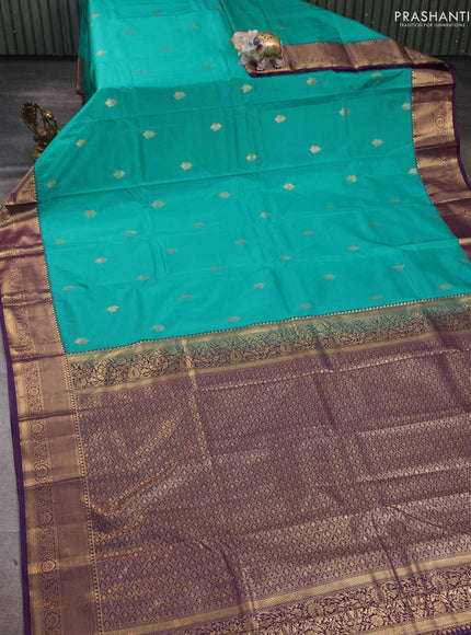 Teal Blue & Purple Bangalori Silk - Buttas