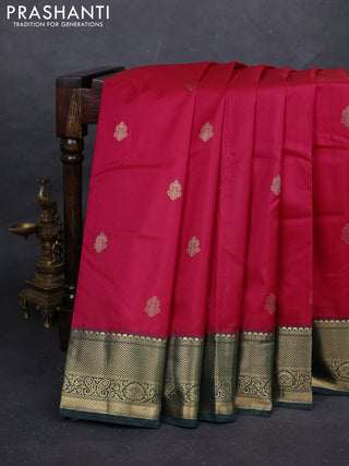 Pink & Bottle Green Bangalori Silk - Buttas
