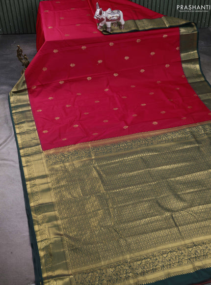 Pink & Bottle Green Bangalori Silk - Buttas