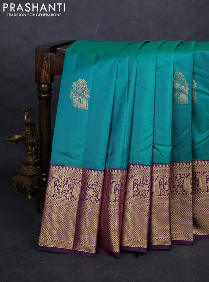 Teal Blue & Purple Bangalori Silk - Buttas
