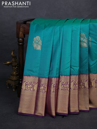 Teal Blue & Purple Bangalori Silk - Buttas