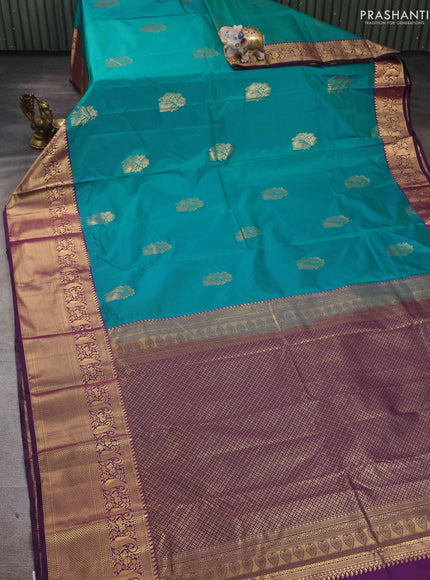 Teal Blue & Purple Bangalori Silk - Buttas