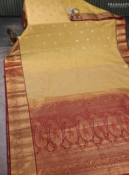 Beige & Maroon Bangalori Silk - Buttas