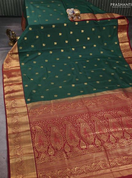Bottle Green & Maroon Bangalori Silk - Buttas