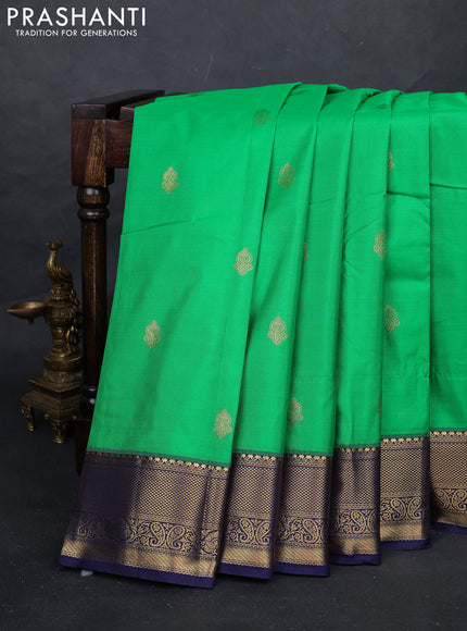 Green & Navy Blue Bangalori Silk - Buttas